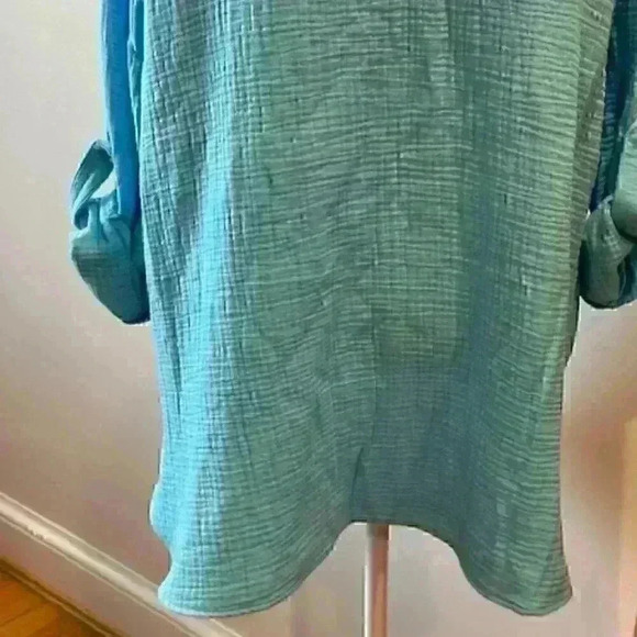 NWT!  MAGASCHONI Aqua Cotton Tunic Top Shirt Blouse Size Large AMAZING! - Picture 3 of 16